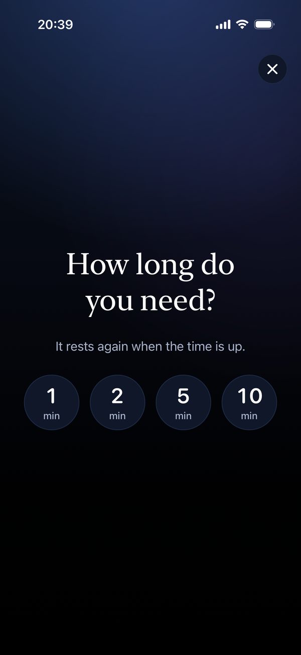Lento lets you choose a session of 1, 2, 5 or 10 minutes.
